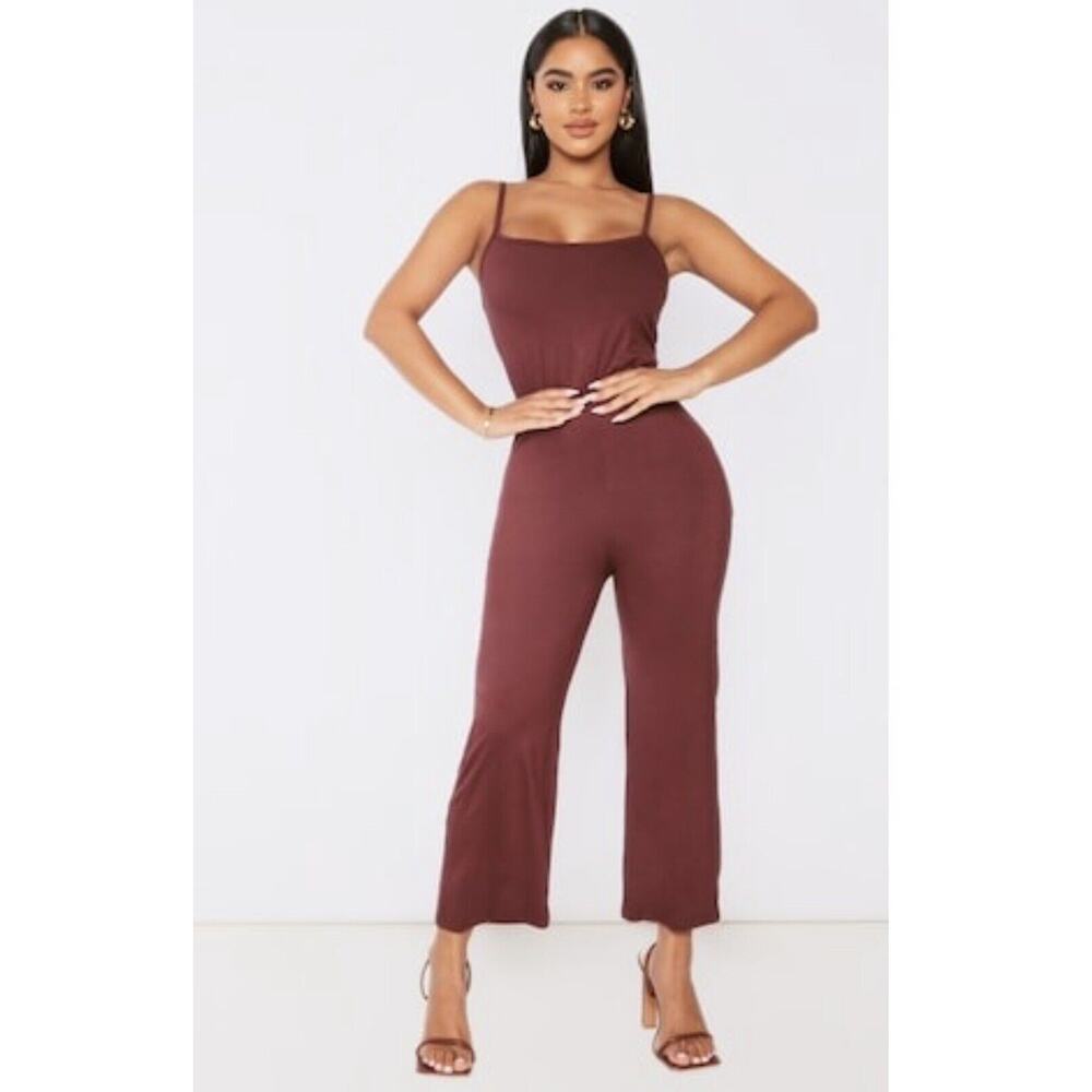 Pretty Little Things Petite Chocolate Strappy Jersey Culotte Jumpsuit Size 6